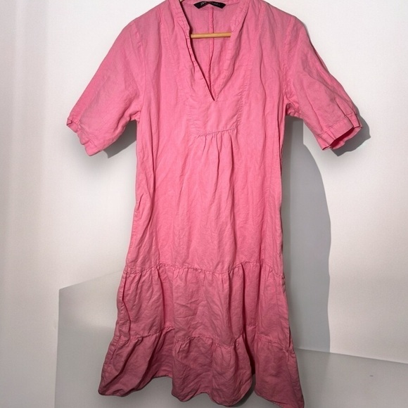 Zara bubblegum pink linen blend  summer dress L - Picture 1 of 7
